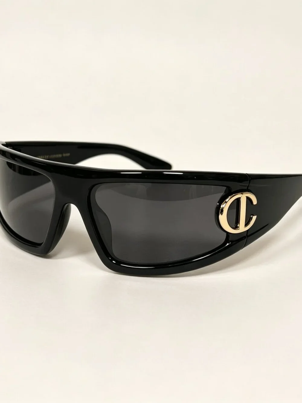 Y2K Wrap Around Headband Sunglasses Unisex Black PC Shades Gold CD Logo Buckle